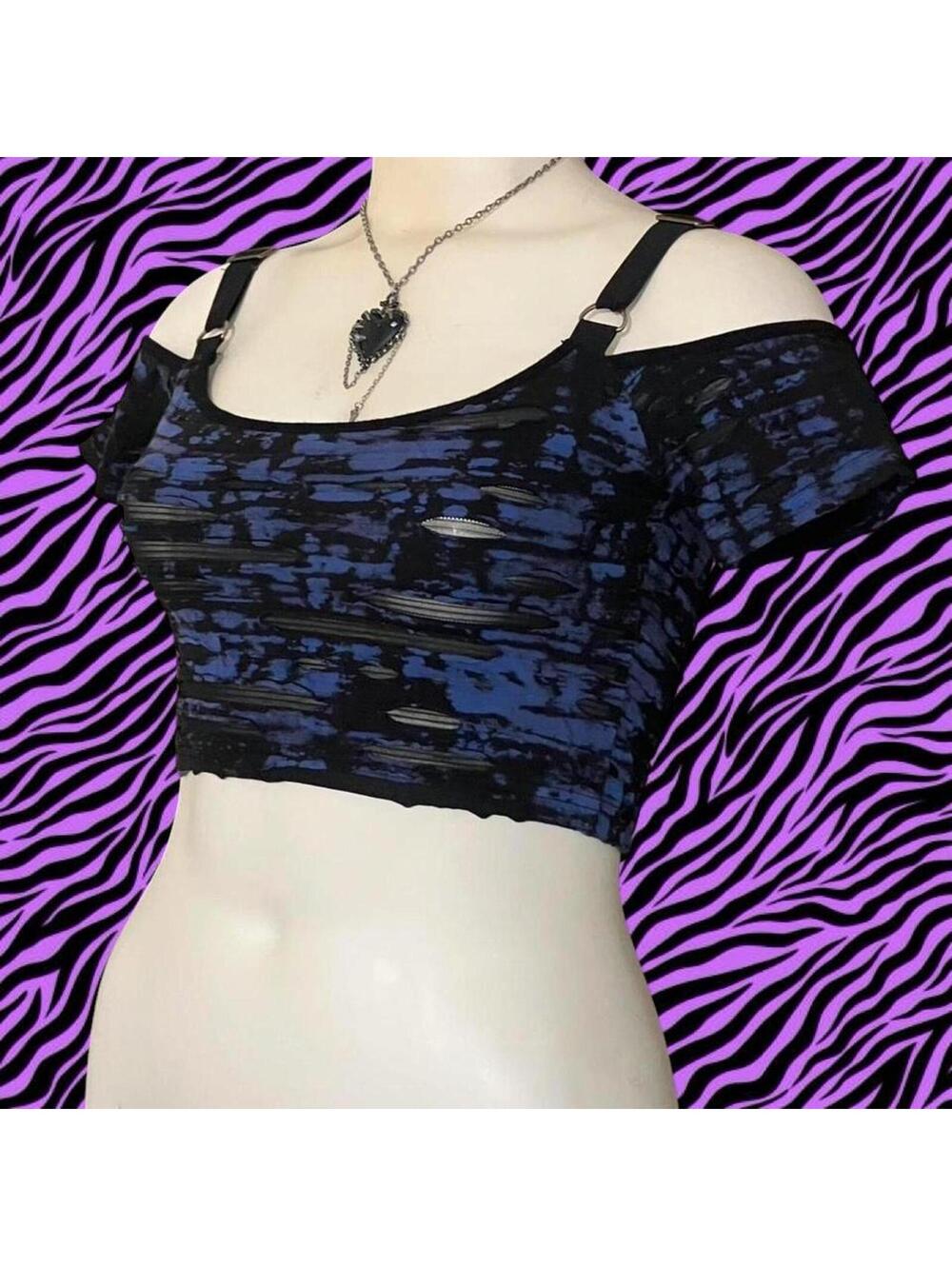 Punk Rave Women's Blue and Multi Crop-top - Picture 3 of 6